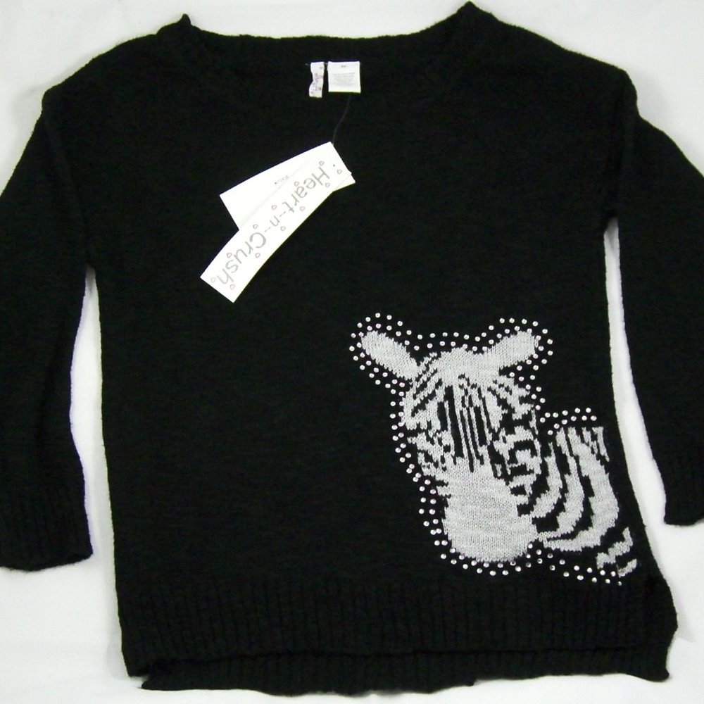 Heart-n-Crush Black Sweater w/Zebra Embellishment